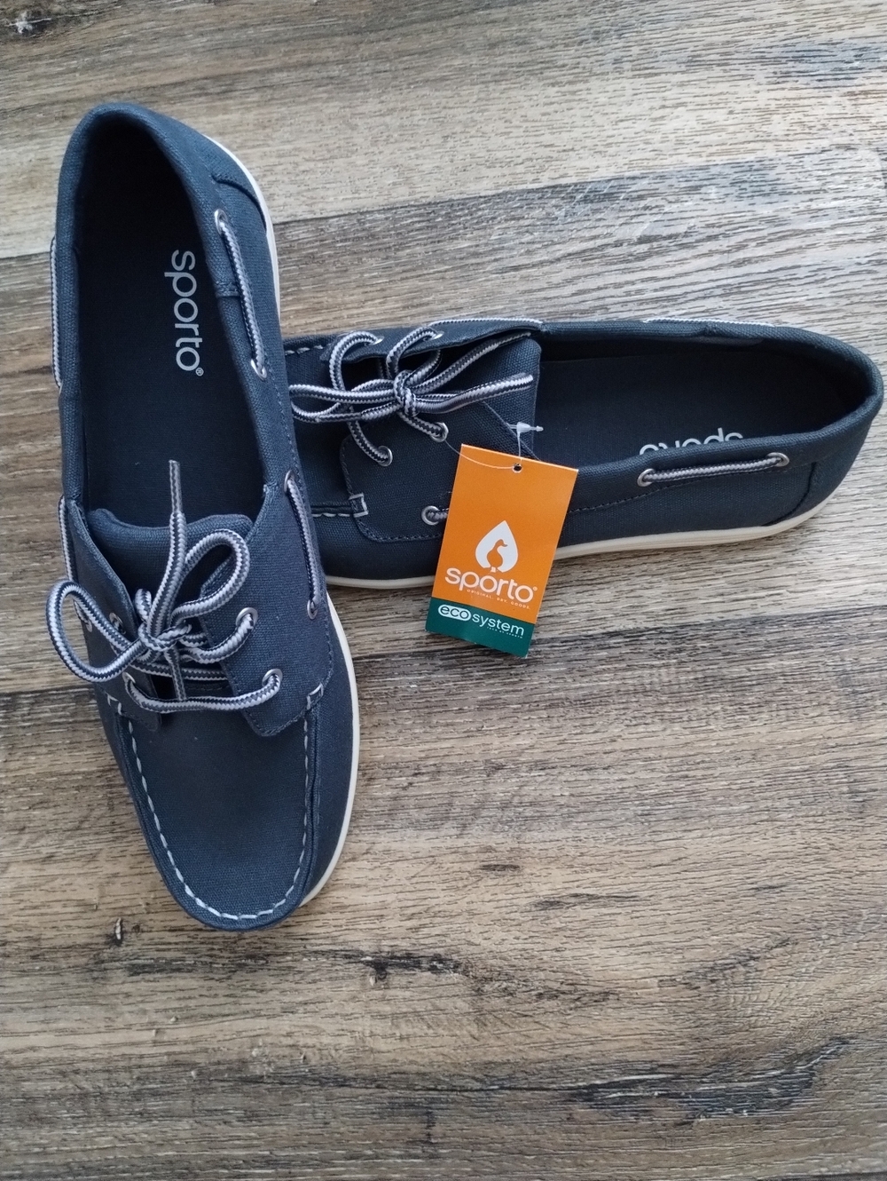 Sporto Women's Jill Navy Canvas Deck Boat Shoes with White Sole NWT Size 10M